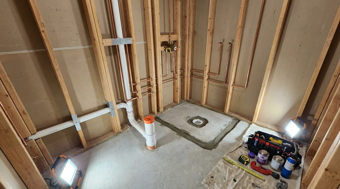 Bathroom rough-in plumbing during remodel by Johns Plumbing LLC in Guymon