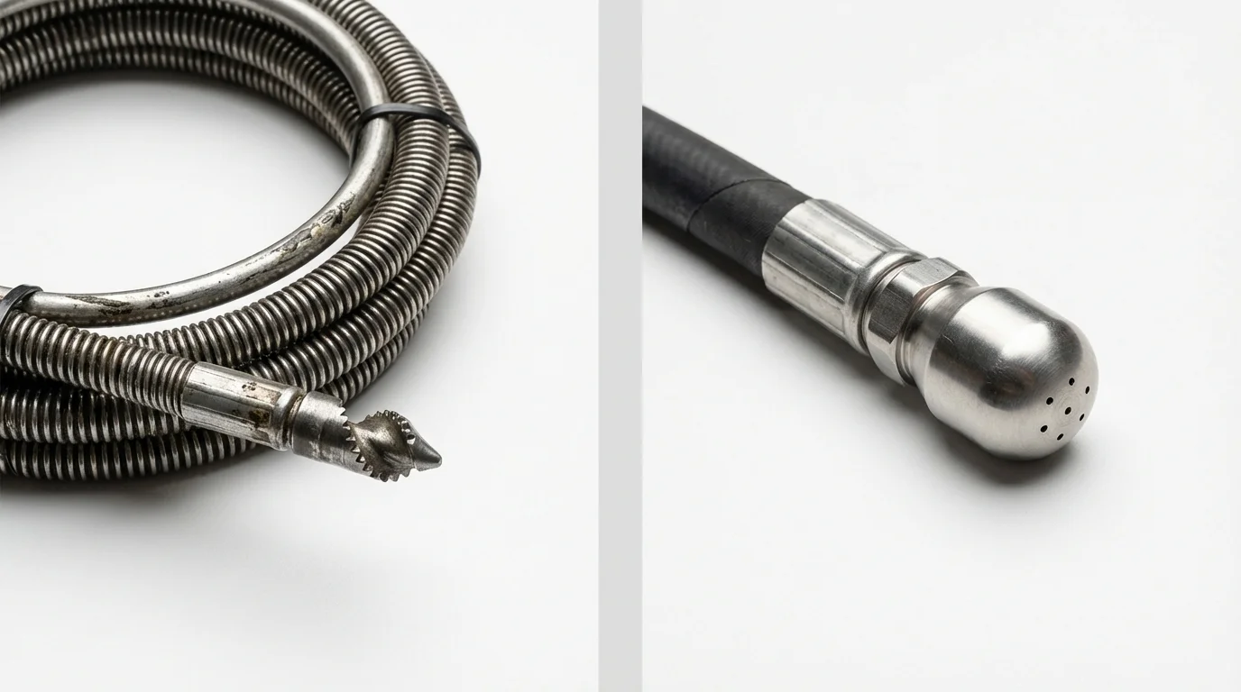 Drain snake cable and hydro jetting nozzle used for drain cleaning in Guymon, OK