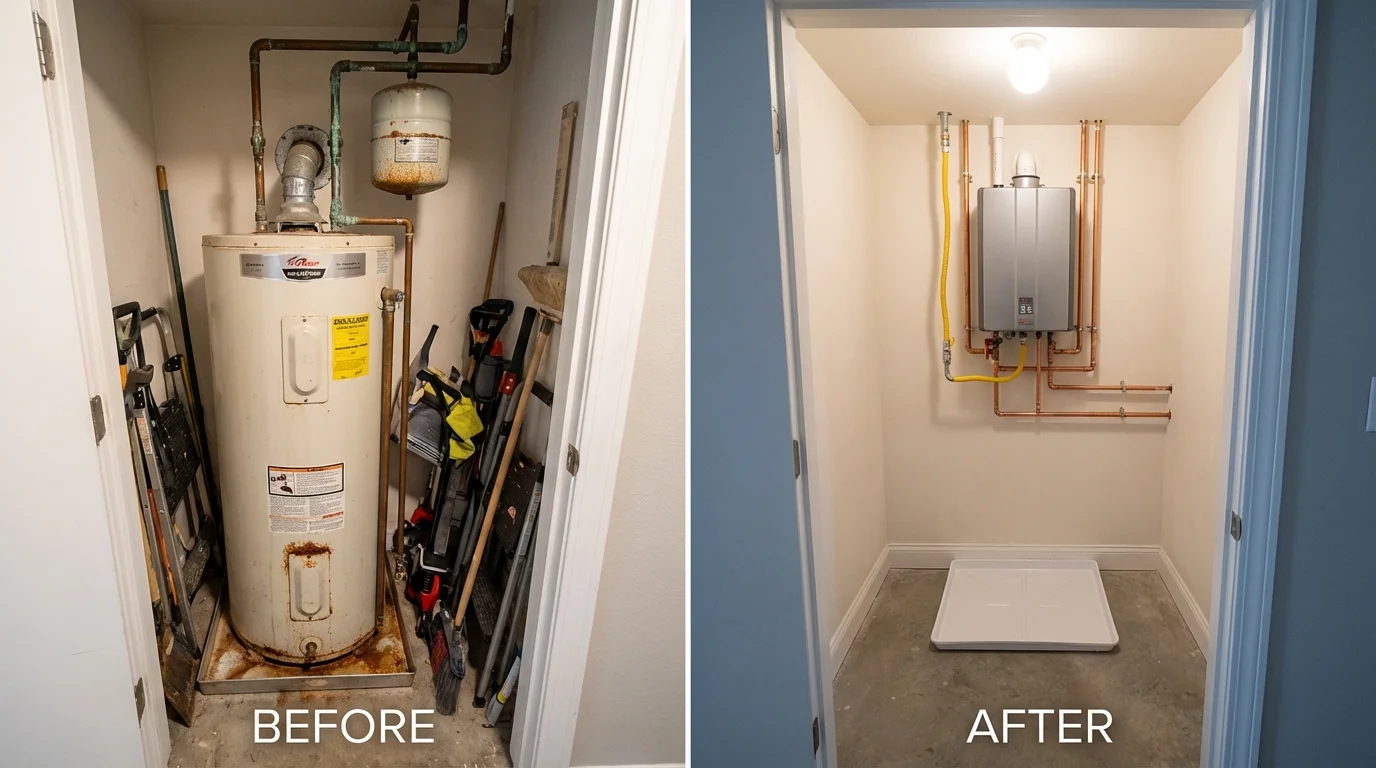 Tank water heater versus wall-mounted tankless unit comparison for Guymon, OK homeowners