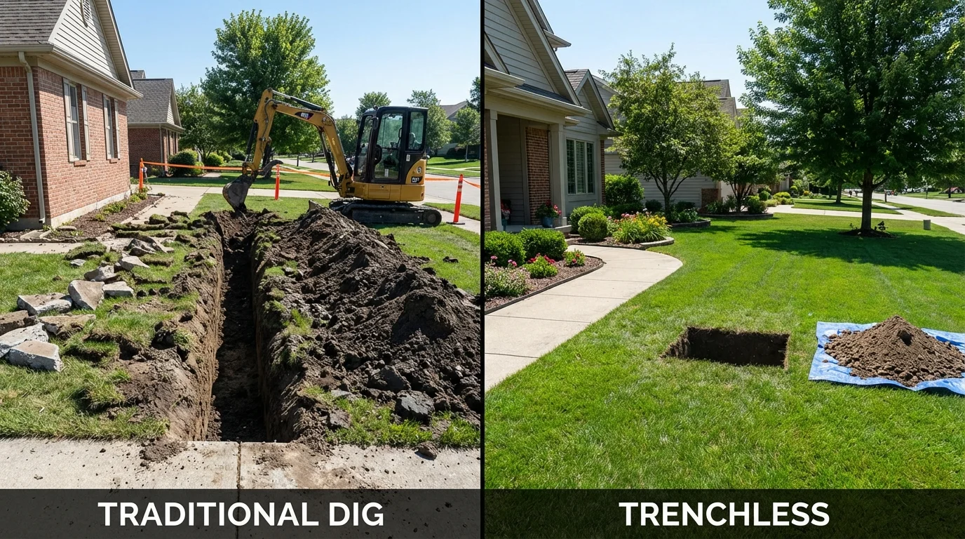 Trenchless sewer repair with minimal yard damage versus traditional excavation in Guymon, OK